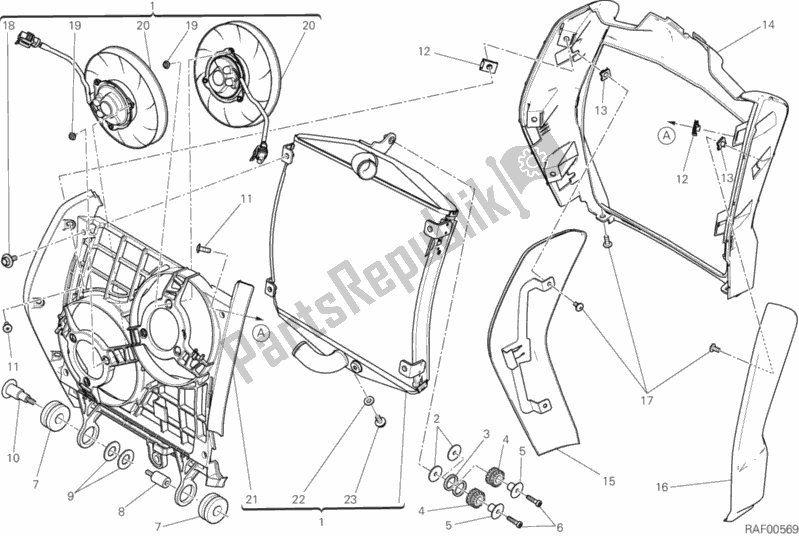 All parts for the Water Cooler of the Ducati Diavel Xdiavel Brasil 1260 2018